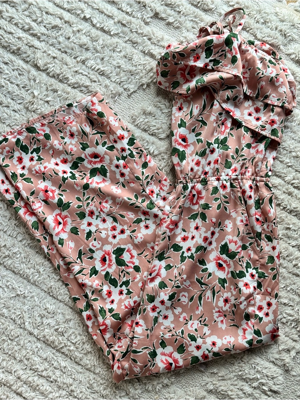 Pink Floral Ruffle-Top romper